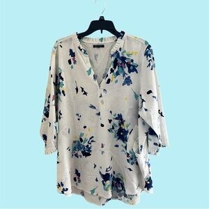 ◻️FOR CYNTHIA: Women’s 1X, white 3/4 sleeve blouse w/floral print, preowned◻️